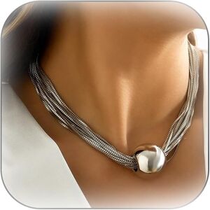 Big Ball Clavicle Choker Silvertoner Multistrand & Matcing Earrings NWOT